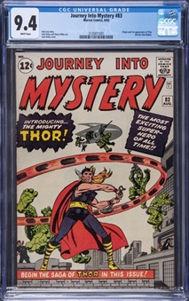 1962 Marvel Comics "Journey Into Mystery" #83 - Origin & 1st Appearance of  Thor! - CGC 9.4